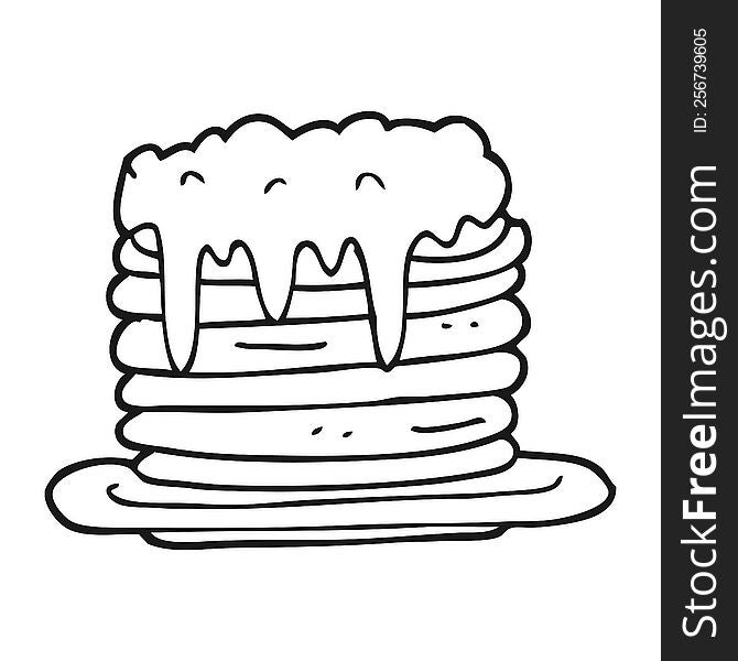 freehand drawn black and white cartoon pancake stack