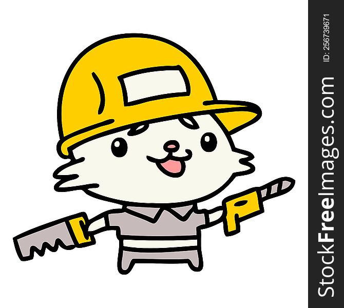cartoon cat wearing a work hat and holding tools. cartoon cat wearing a work hat and holding tools