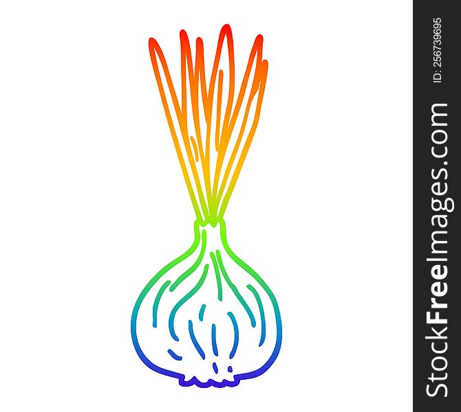 rainbow gradient line drawing of a cartoon sprouting onion