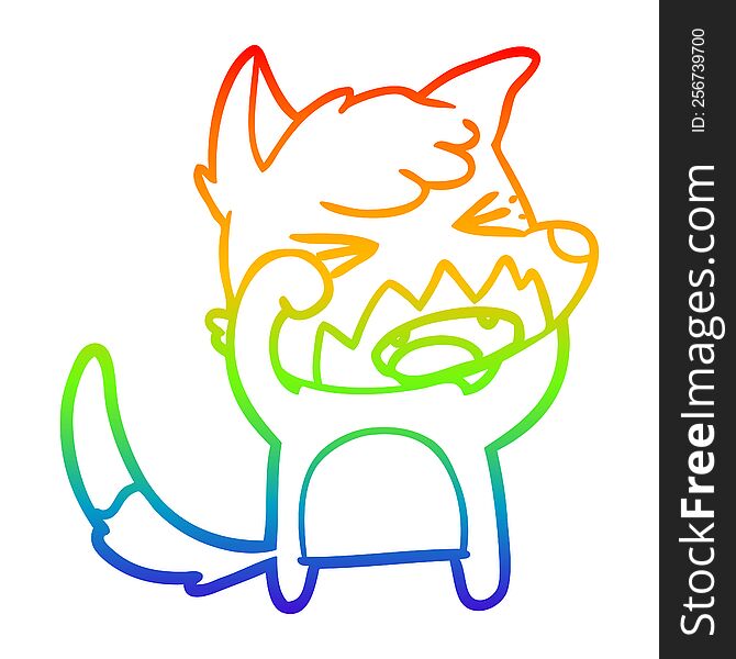 rainbow gradient line drawing of a angry cartoon fox rubbing eyes