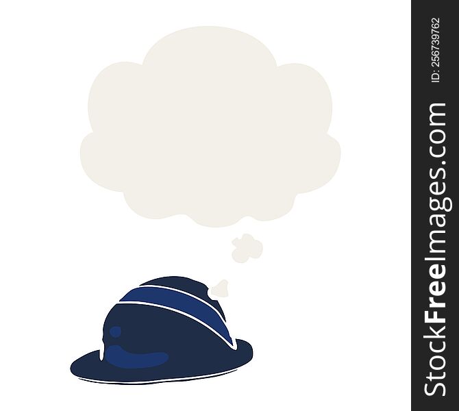 cartoon bowler hat with thought bubble in retro style