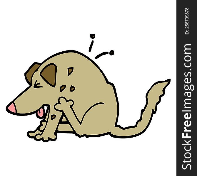 hand drawn doodle style cartoon dog scratching