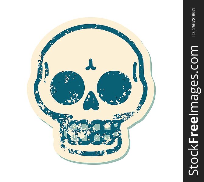 iconic distressed sticker tattoo style image of a skull. iconic distressed sticker tattoo style image of a skull