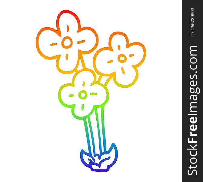 Rainbow Gradient Line Drawing Cartoon Bunch Of Flowers