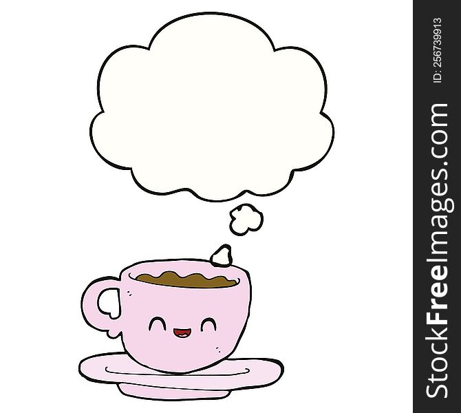 cartoon hot cup of coffee with thought bubble