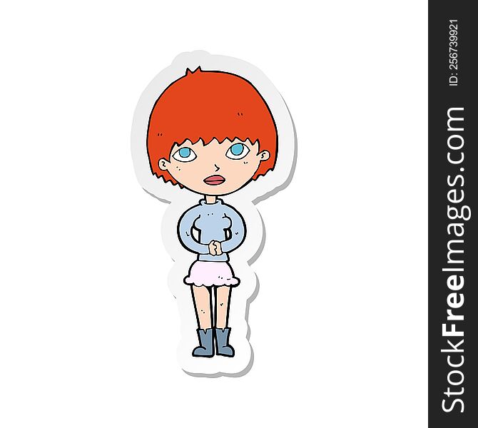 sticker of a cartoon woman waiting patiently