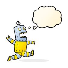 Cartoon Terrified Robot With Thought Bubble Royalty Free Stock Photo