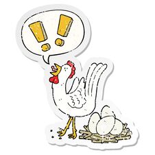 Cartoon Chicken Laying Egg And Speech Bubble Distressed Sticker Royalty Free Stock Image Cartoon Chicken Laying Egg And Speech Bubble Distressed Sticker Royalty Free Stock Image