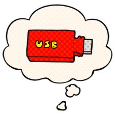 Cartoon Flash Drive And Thought Bubble In Comic Book Style Stock Photo