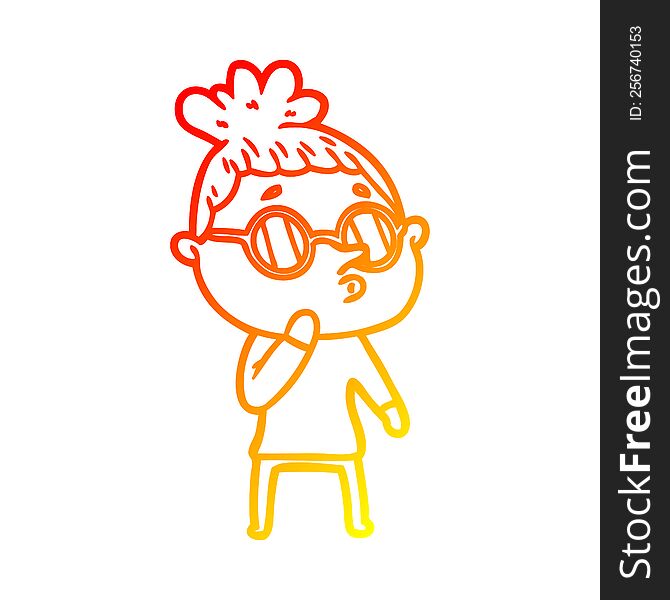 warm gradient line drawing of a cartoon woman wearing glasses