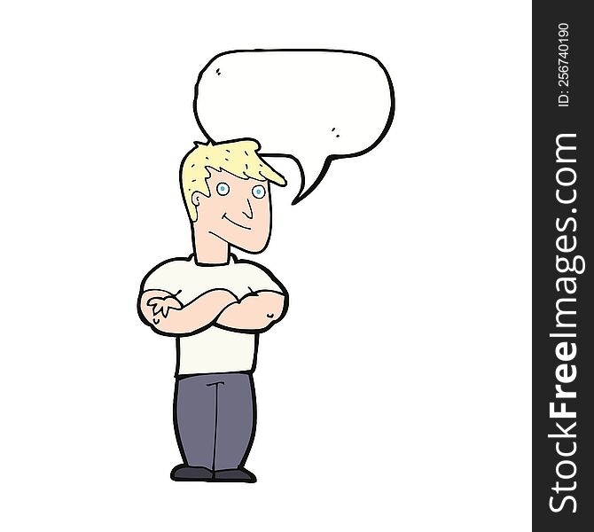 Cartoon Muscular Man With Speech Bubble