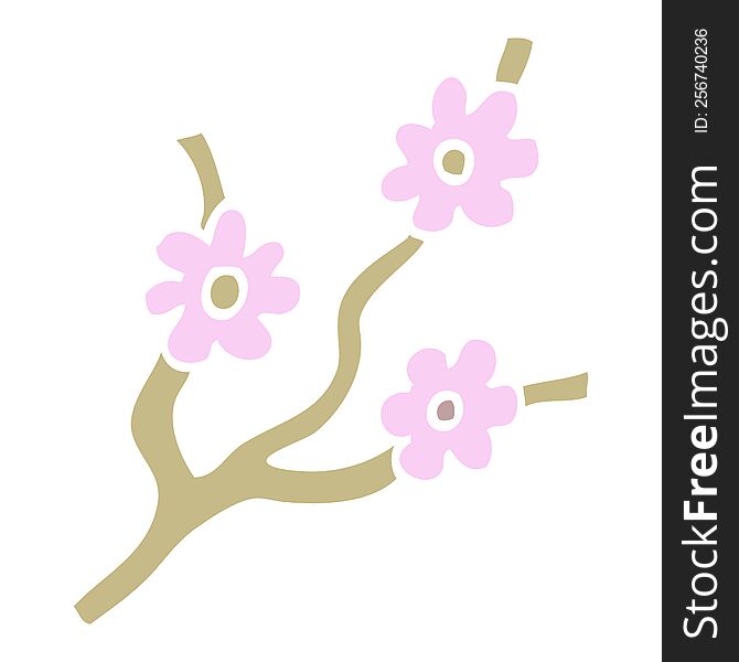 flat color illustration cartoon branches with flowers