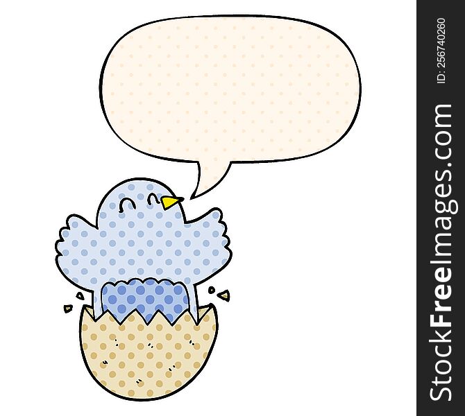 Cartoon Hatching Chicken And Speech Bubble In Comic Book Style