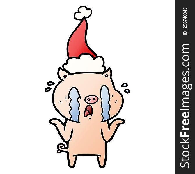 Crying Pig Gradient Cartoon Of A Wearing Santa Hat