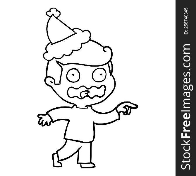 line drawing of a stressed out pointing wearing santa hat