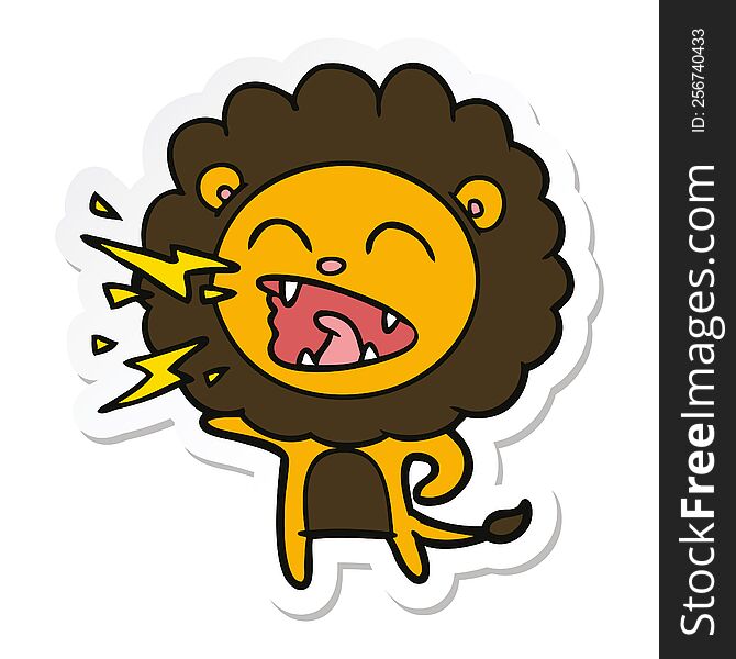 sticker of a cartoon roaring lion