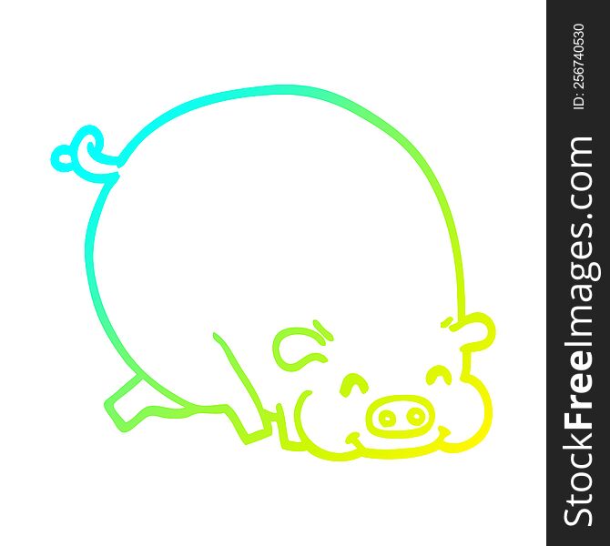 cold gradient line drawing of a cartoon fat pig