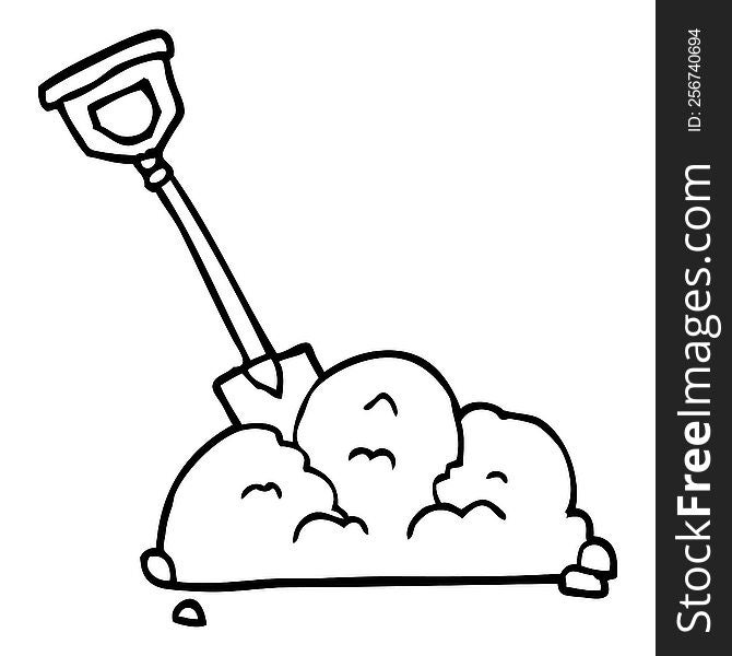 line drawing cartoon spade in garbage