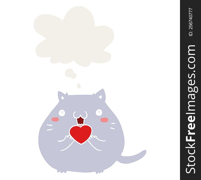 Cute Cartoon Cat In Love And Thought Bubble In Retro Style