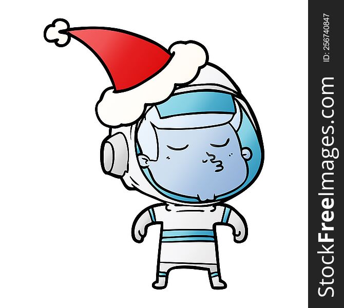 Gradient Cartoon Of A Confident Astronaut Wearing Santa Hat