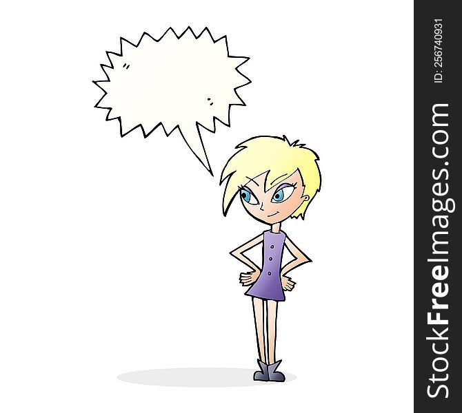 Cartoon Girl With Hands On Hips With Speech Bubble