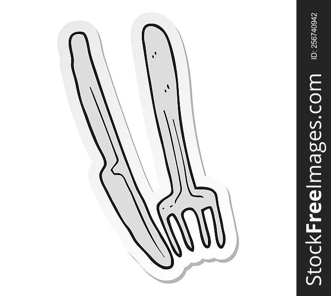 sticker of a cartoon knife and fork