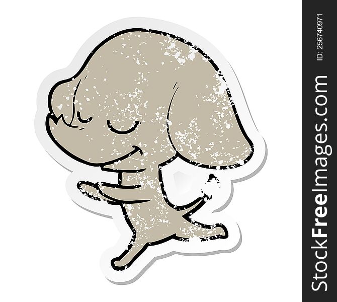 Distressed Sticker Of A Cartoon Smiling Elephant Running