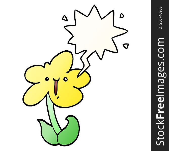 Cartoon Flower And Speech Bubble In Smooth Gradient Style