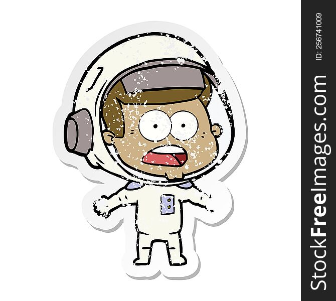 Distressed Sticker Of A Cartoon Surprised Astronaut