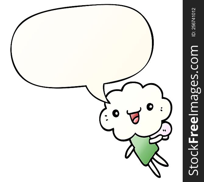 Cartoon Cloud Head Creature And Speech Bubble In Smooth Gradient Style