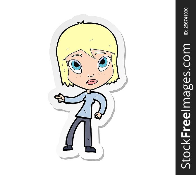 sticker of a cartoon pointing woman