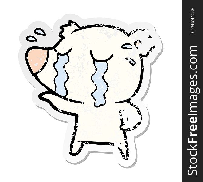 Distressed Sticker Of A Cartoon Crying Polar Bear