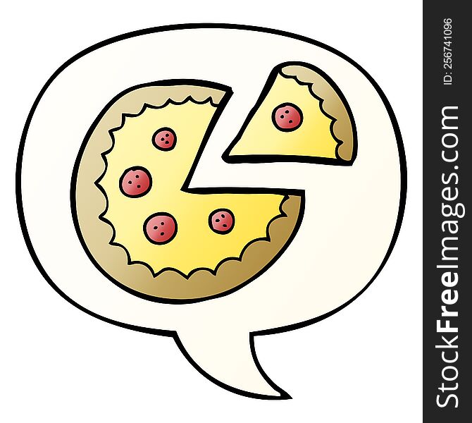Cartoon Pizza And Speech Bubble In Smooth Gradient Style