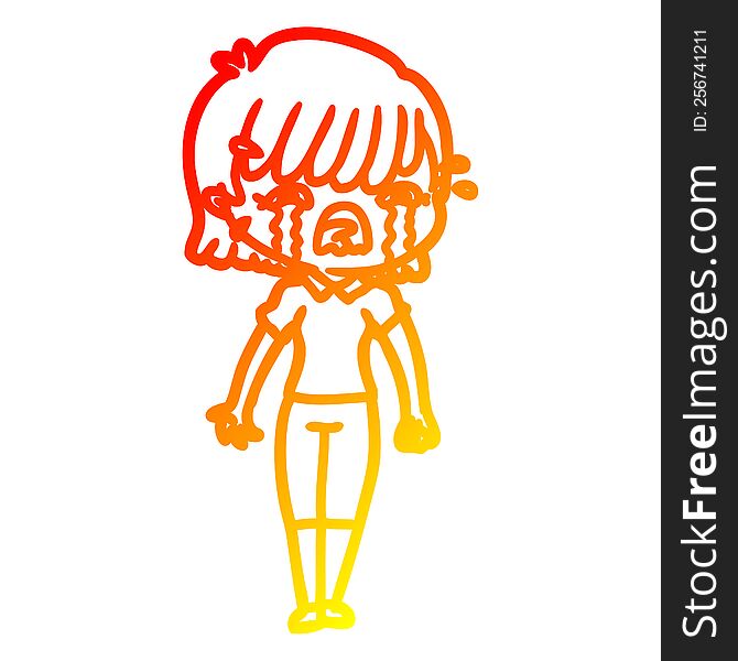 Warm Gradient Line Drawing Cartoon Girl Crying