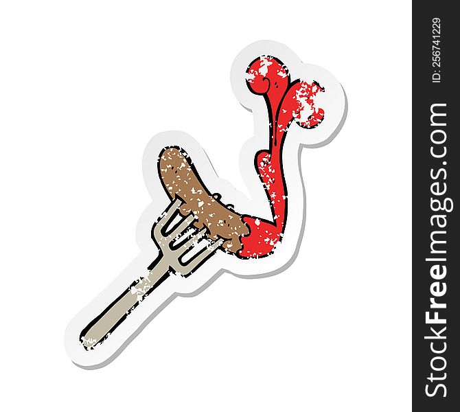 retro distressed sticker of a cartoon hotdog and ketchup