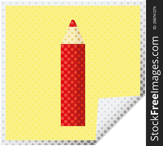 red coloring pencil graphic vector illustration square sticker. red coloring pencil graphic vector illustration square sticker