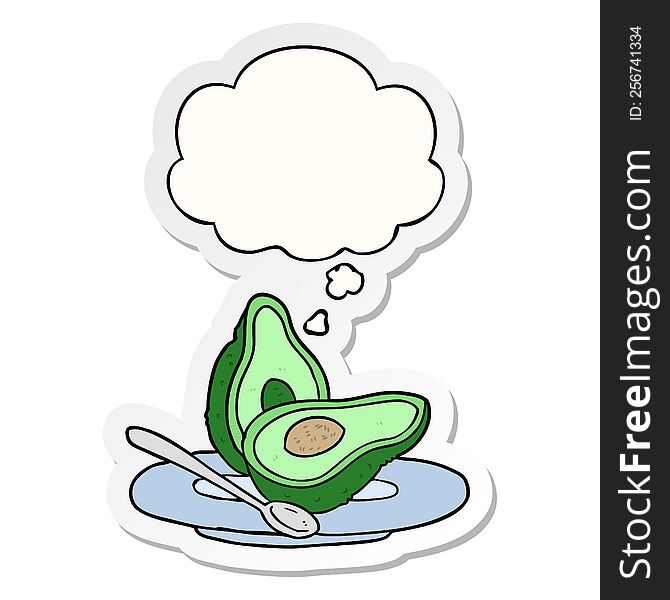 cartoon avocado with thought bubble as a printed sticker