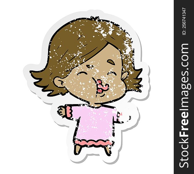 distressed sticker of a cartoon girl pulling face