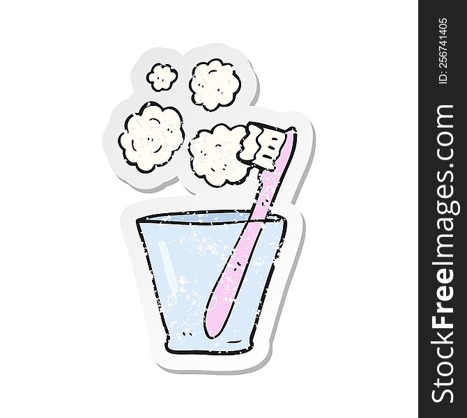 retro distressed sticker of a cartoon toothbrush in glass