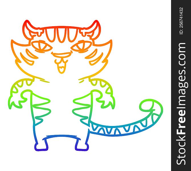 Rainbow Gradient Line Drawing Happy Cartoon Tiger