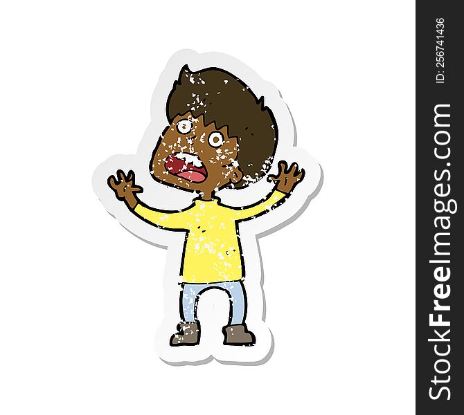 retro distressed sticker of a cartoon stressed boy