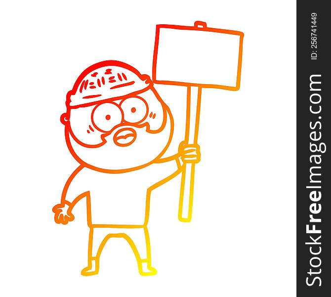 warm gradient line drawing of a cartoon bearded man with signpost