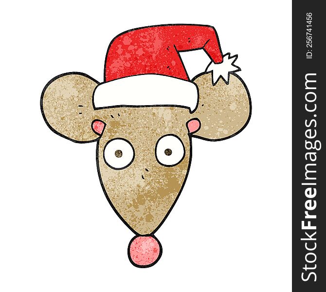 freehand textured cartoon mouse in christmas hat