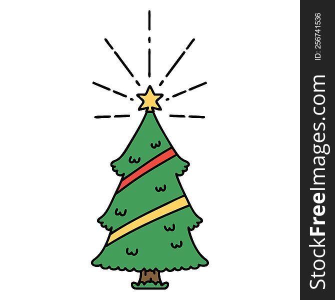 illustration of a traditional tattoo style christmas tree with star
