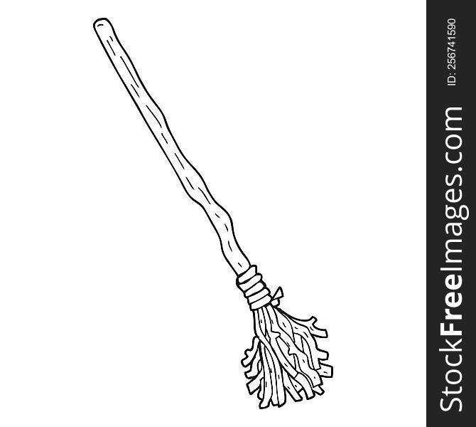 freehand drawn black and white cartoon witch\'s broom. freehand drawn black and white cartoon witch\'s broom