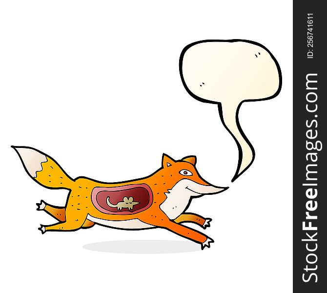 Cartoon Fox With Mouse In Belly With Speech Bubble