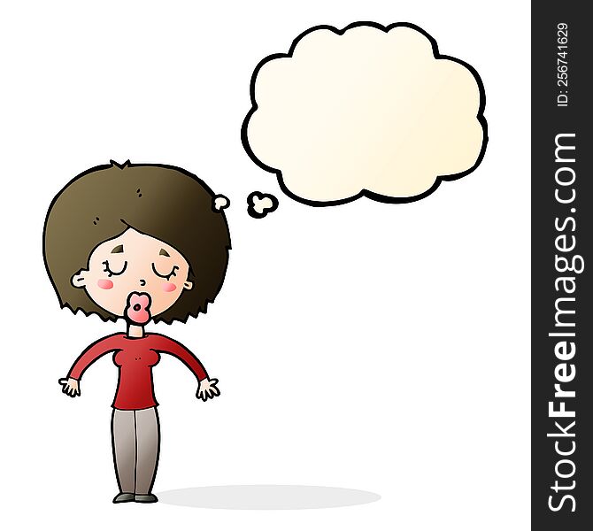 cartoon woman with closed eyes with thought bubble