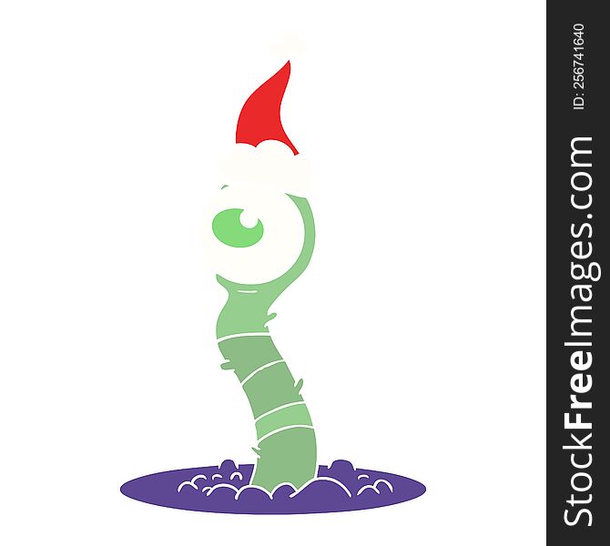 flat color illustration of a alien swamp monster wearing santa hat