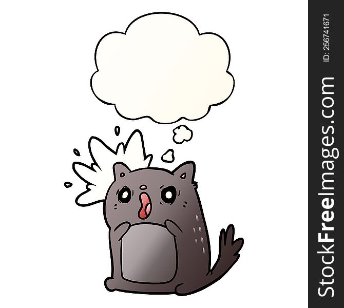 Cartoon Shocked Cat And Thought Bubble In Smooth Gradient Style