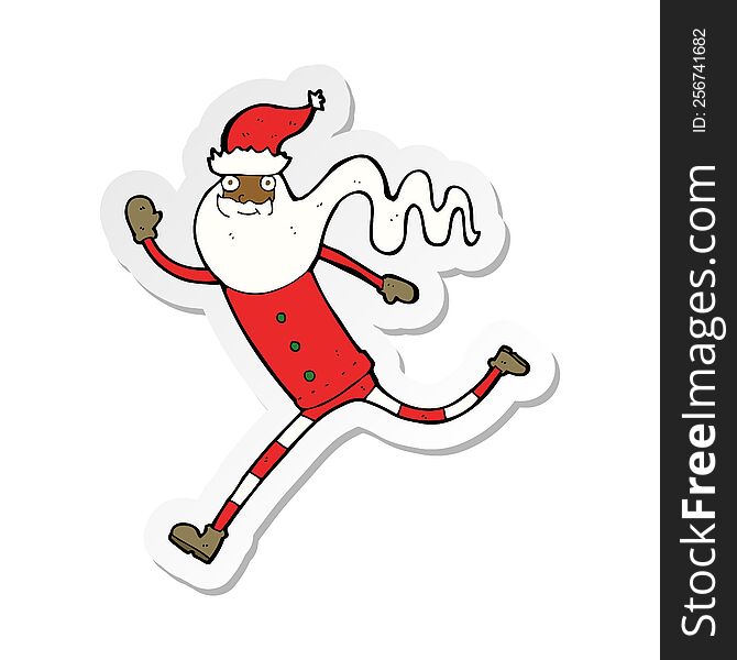 sticker of a cartoon running santa
